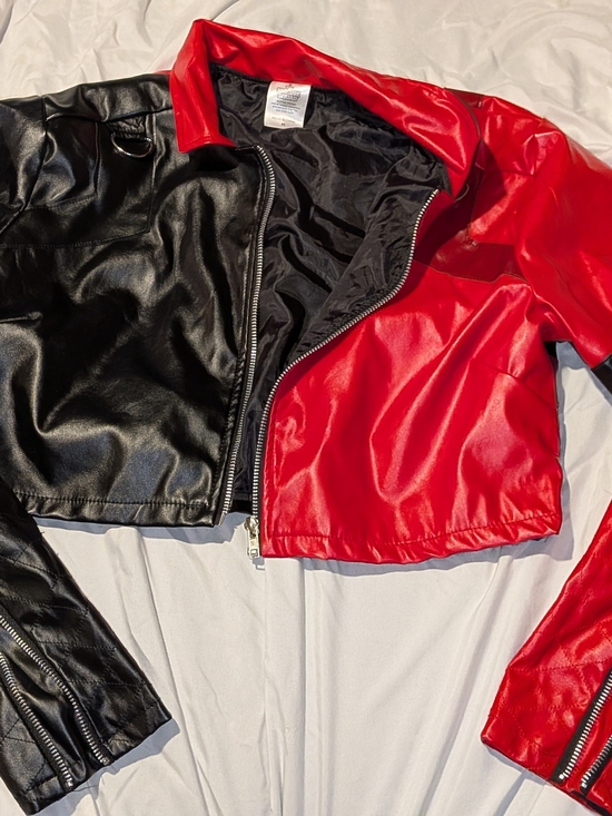 spirit halloween . Jackets & Blazers - Two-Tone Red and Black Cropped Faux Leather Jacket